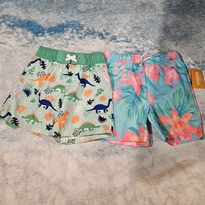 Boys Swim Trunks 5T Bundle Cat & Jack Gymboree Dinosaur Tropical NWT 2 Pc